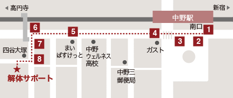 解体サポート　アクセス　JR中央線 「中野駅」 より徒歩5分